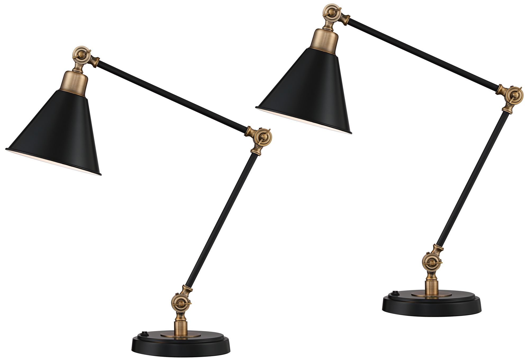 Image 3 Possini Euro Wray Black and Brass Adjustable USB Desk Lamps Set of 2
