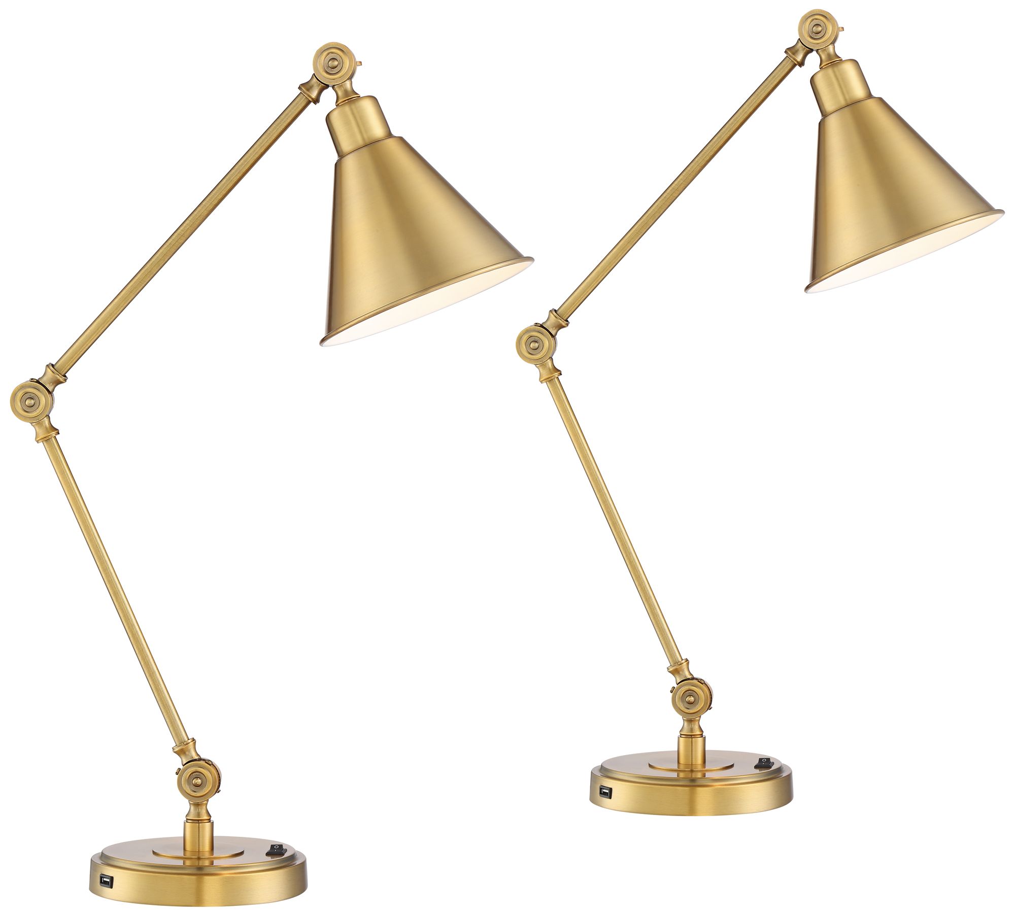 Image 2 Possini Euro Wray Warm Antique Gold Adjustable USB Desk Lamps Set of 2