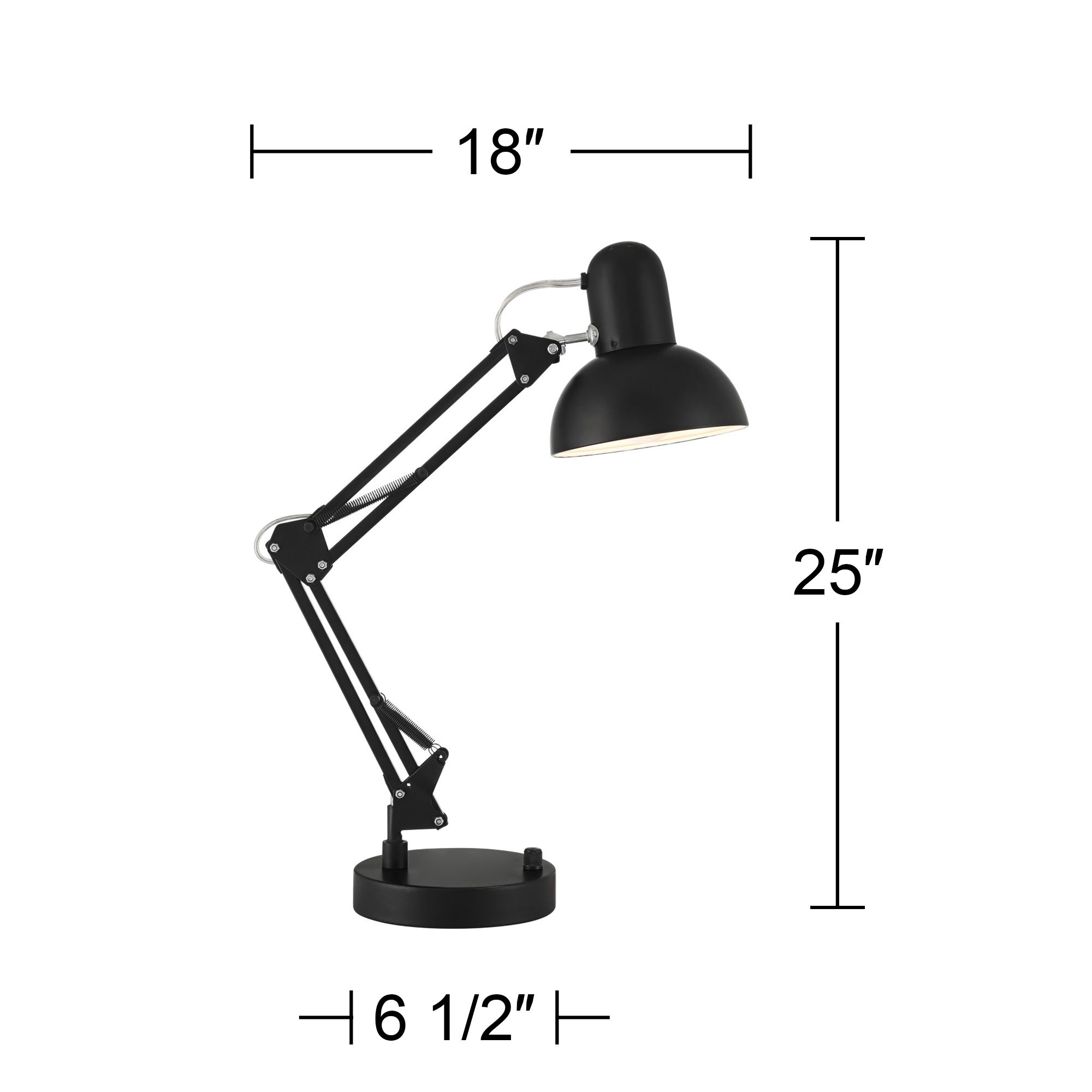 Possini Euro Wyatt Black Finish Adjustable Height Architect USB Desk Lamp