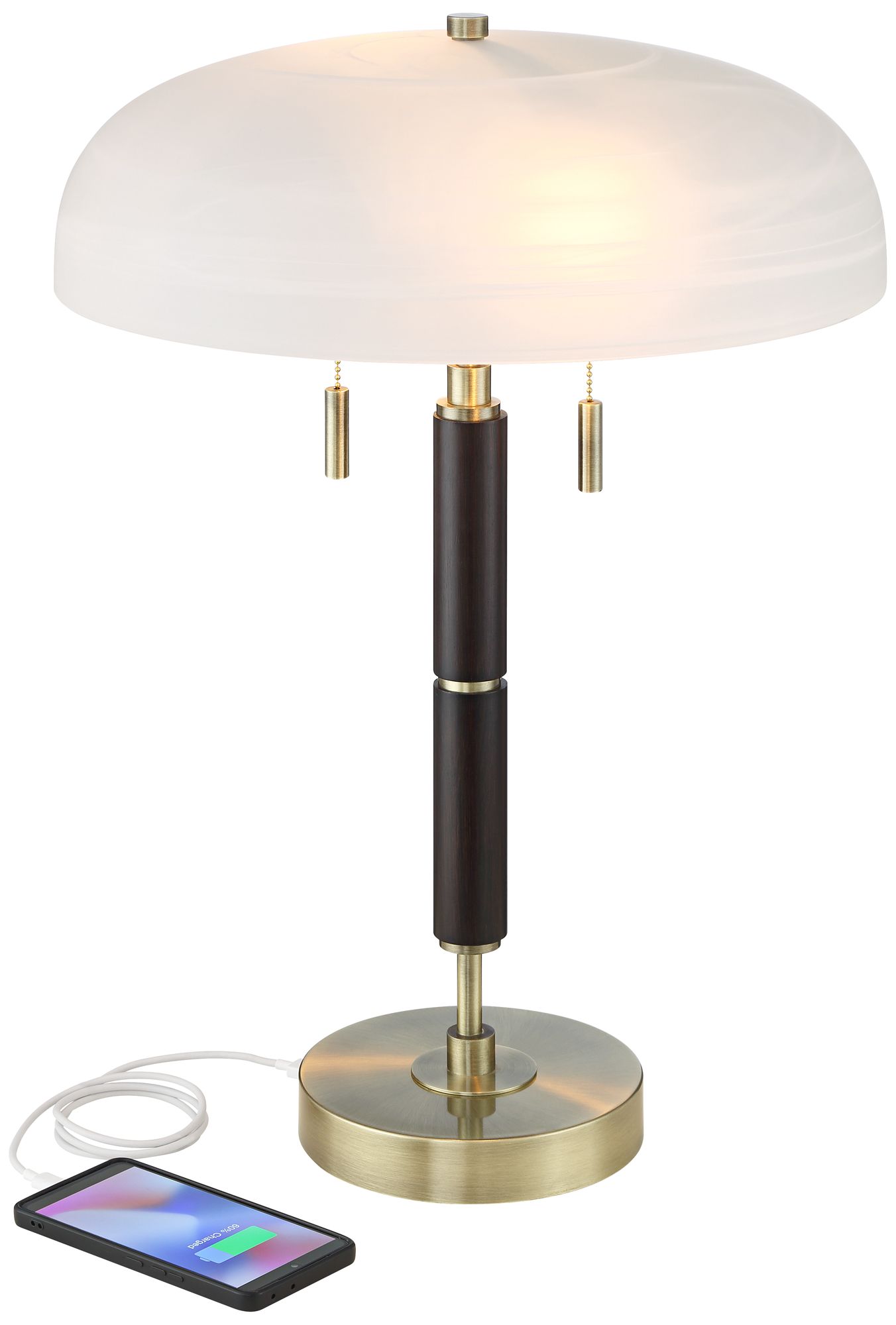 Possini Euro Wyndham 23" Glass Dome Shade Dual USB Ports Desk Lamp