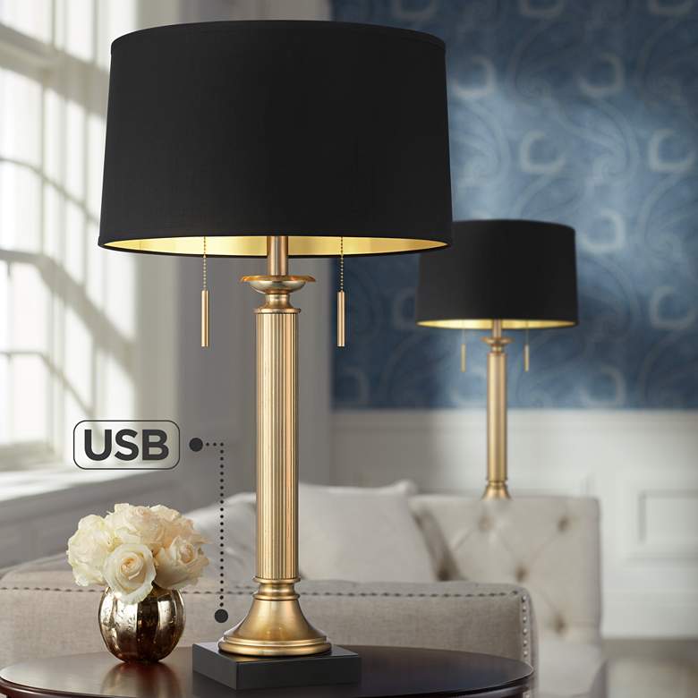 Image 1 Possini Euro Wynne 30" High Gold and Black Dual USB Lamps Set of 2