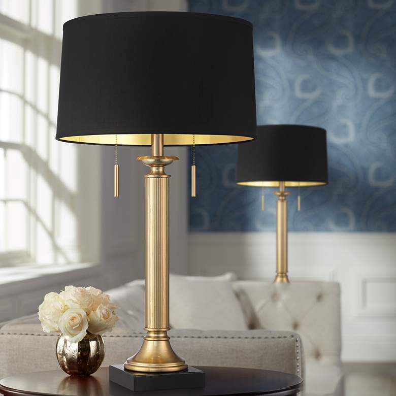 Image 1 Possini Euro Wynne 30 inch High Gold and Black Dual USB Lamps Set of 2