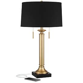 Image2 of Possini Euro Wynne Warm Gold and Black 2-Light Desk Lamp with Dual USB Port