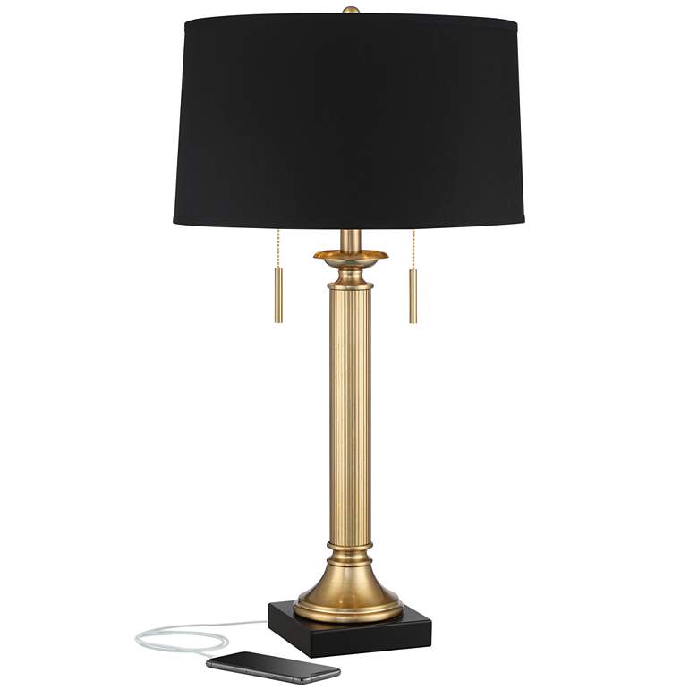 Image 2 Possini Euro Wynne Warm Gold and Black 2-Light Desk Lamp with Dual USB Port