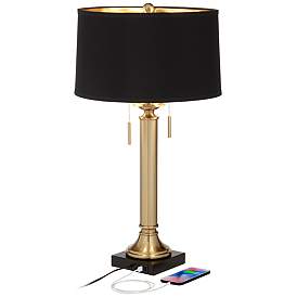 Image3 of Possini Euro Wynne Warm Gold and Black 2-Light Desk Lamp with Dual USB Port more views