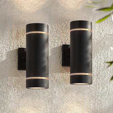 Possini Euro Wynnsboro 12"H Black Up/Down Outdoor Wall Light Set of 2