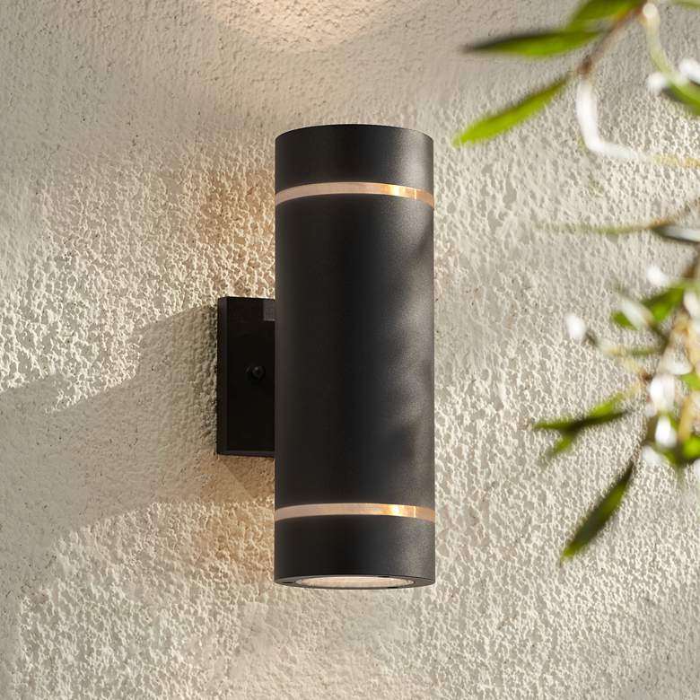 Image 1 Possini Euro Wynnsboro 12" High Black Up and Down Outdoor Wall Light