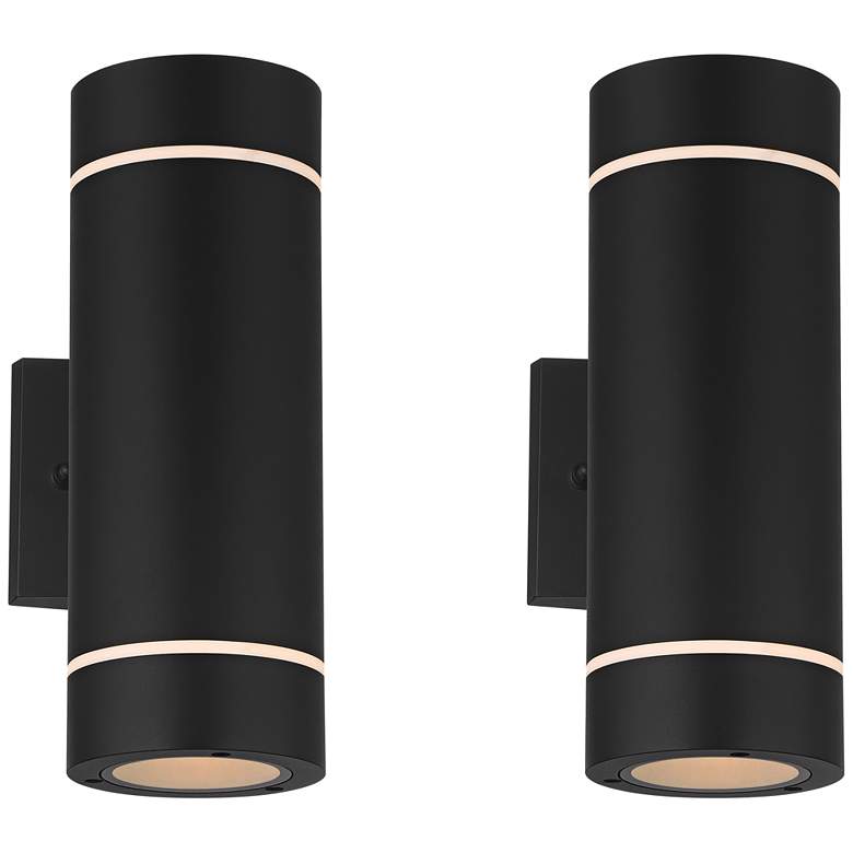 Image 2 Possini Euro Wynnsboro 12"H Black Up/Down Outdoor Wall Light Set of 2