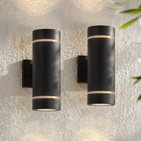 Image1 of Possini Euro Wynnsboro 12"H Black Up/Down Outdoor Wall Light Set of 2