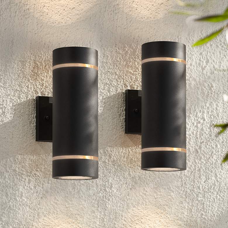 Image 1 Possini Euro Wynnsboro 12"H Black Up/Down Outdoor Wall Light Set of 2