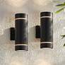 1_Possini Euro Wynnsboro 12"H Black Up/Down Outdoor Wall Light Set of 2