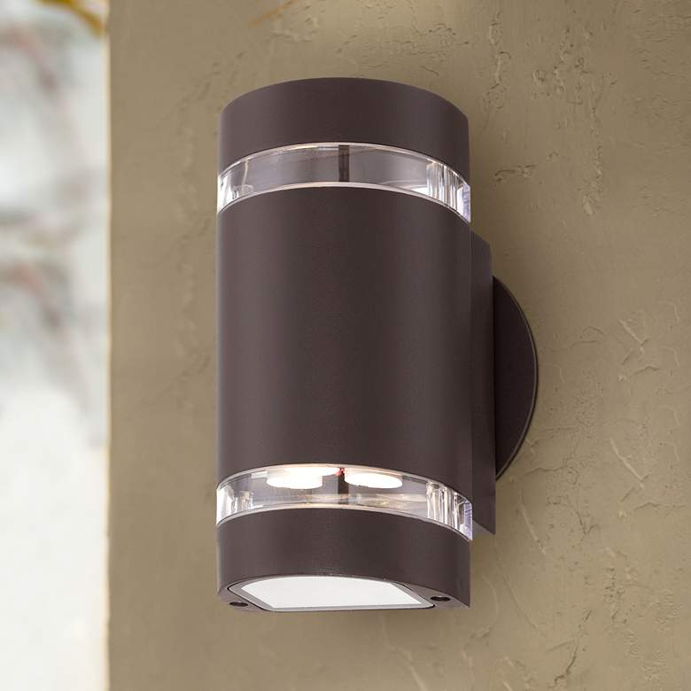Image 1 Possini Euro Wynnsboro 7 3/4 inch High Bronze LED Outdoor Up and Downlight