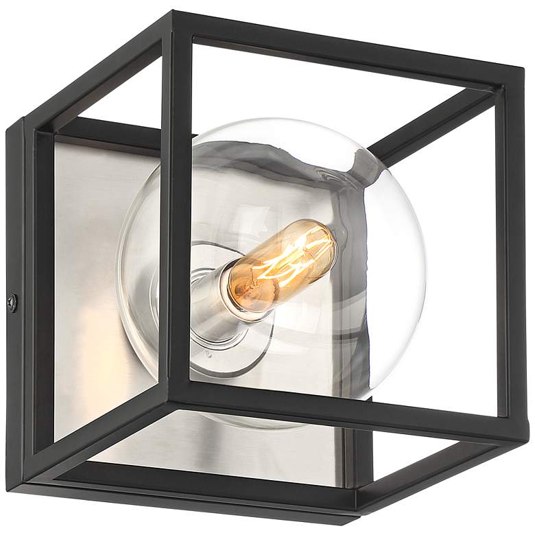 Image 1 Possini Euro Yara 6 1/2 inch High Black Bubble Globe Sconce