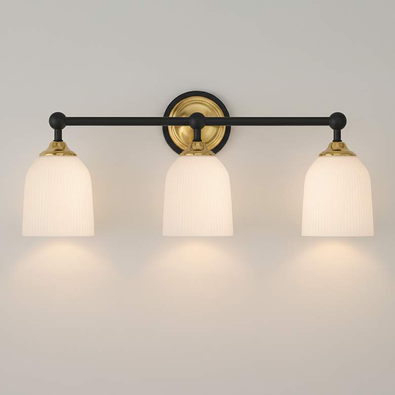 Image 1 Possini Euro Zaragoza 23" Wide Gold and Black 3-Light Bath Light