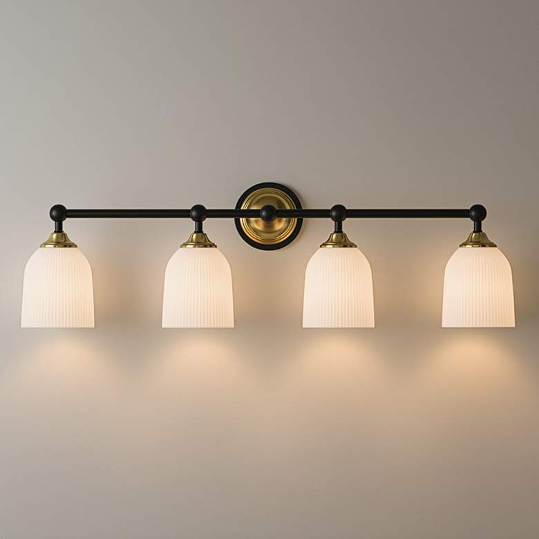 Image 1 Possini Euro Zaragoza 32" Wide Gold and Black 4-Light Bath Light
