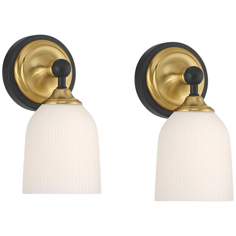 Image 1 Possini Euro Zaragoza 9 1/2" High Gold and Black Wall Sconce Set of 2