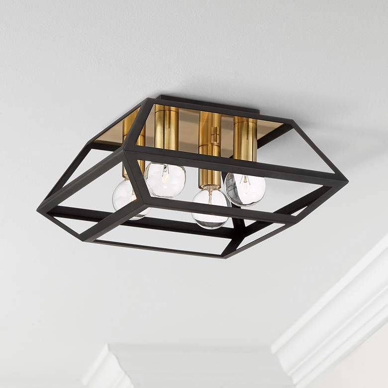 Image 1 Possini Euro Zavalla 11" Wide Black and Gold Modern Ceiling Light