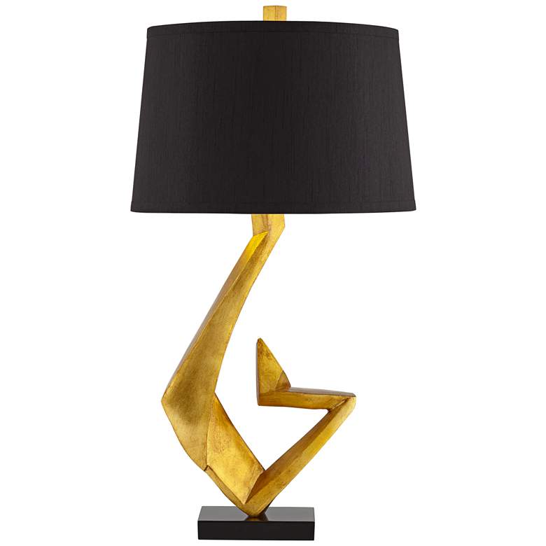 Image 3 Possini Euro Zeus 28 1/2" Black Shade Gold Leaf Sculpture Table Lamp