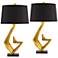 Possini Euro Zeus Gold Leaf Modern Table Lamps with Black Shades Set of 2