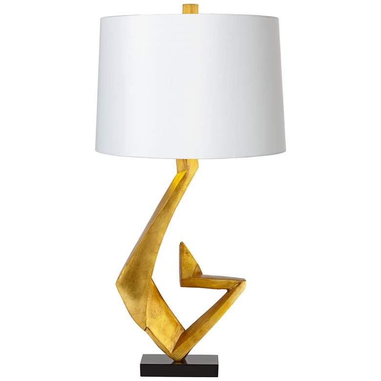 Image 2 Possini Euro Zeus Gold Leaf Table Lamp with White Shade