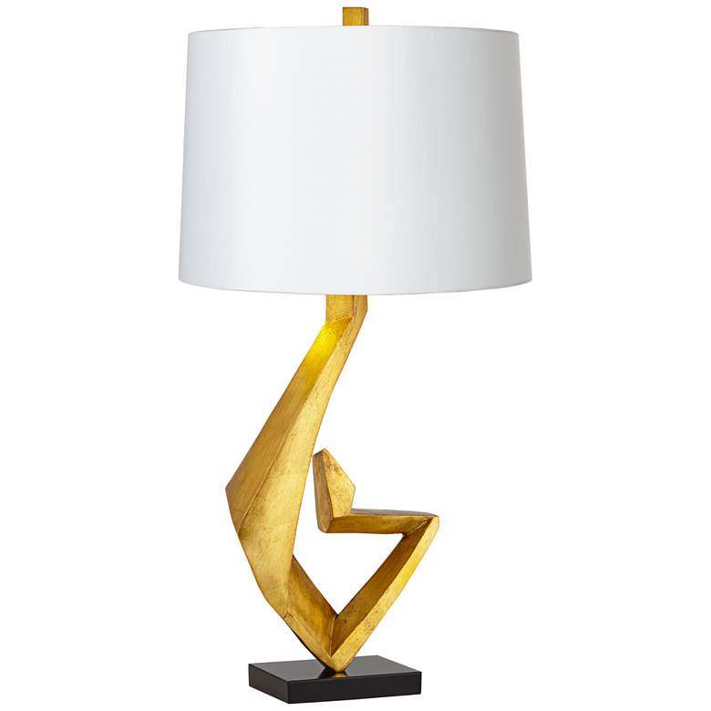 Image 7 Possini Euro Zeus Gold Leaf Table Lamp with White Shade more views