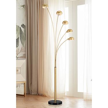 Possini Infini 78" 5-Light Marble Brushed Brass Modern Arc Floor Lamp