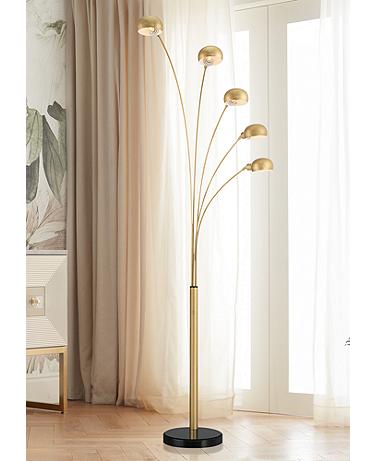 Possini Infini 78" 5-Light Marble Brushed Brass Modern Arc Floor Lamp