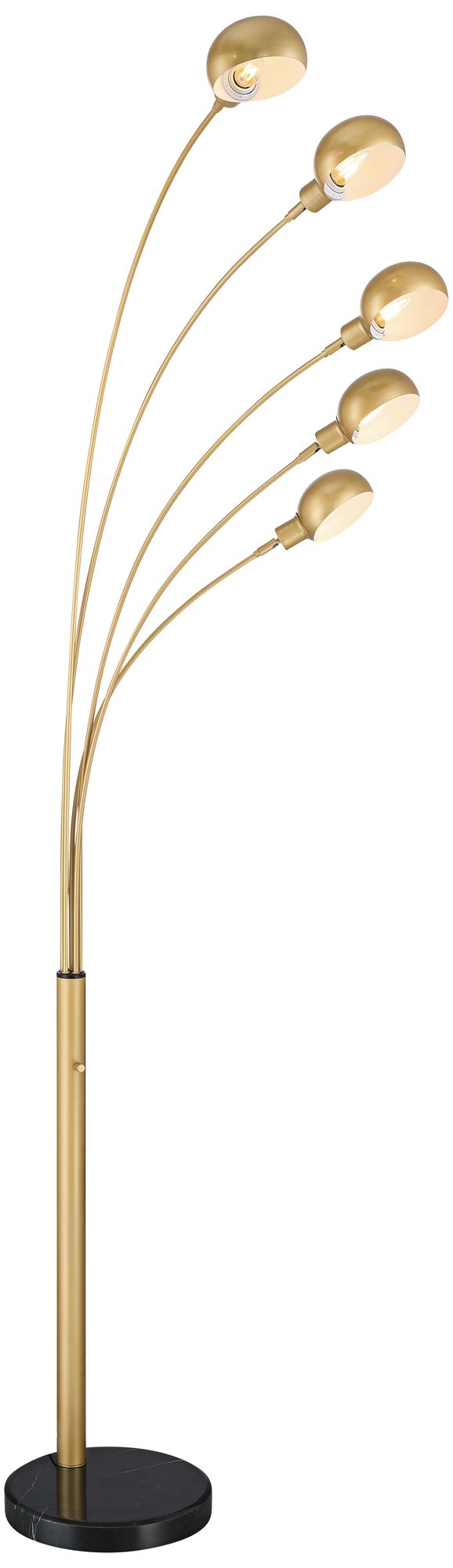 Possini Infini 78" 5-Light Marble Brushed Brass Modern Arc Floor Lamp in scene