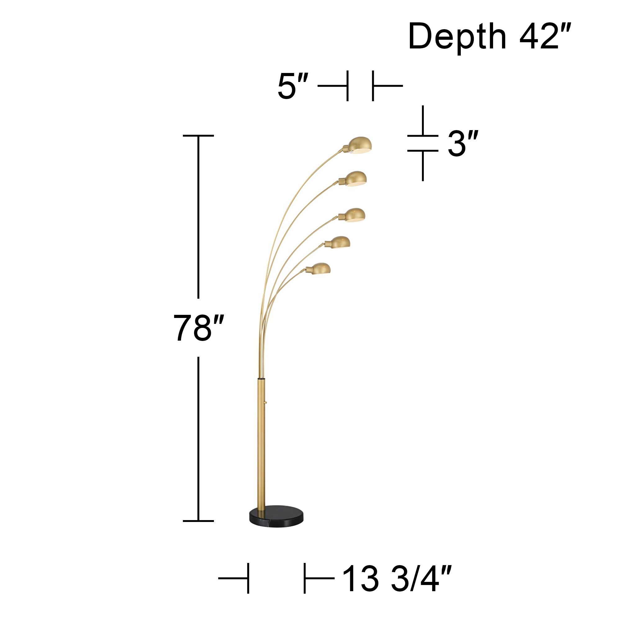 Possini Infini 78" 5-Light Marble Brushed Brass Modern Arc Floor Lamp in scene