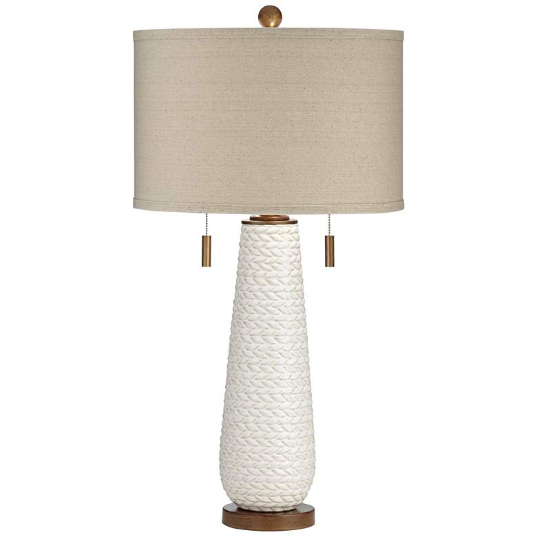 Image 2 Possini Kingston White Ceramic Table Lamp with USB Table Top Dimmer