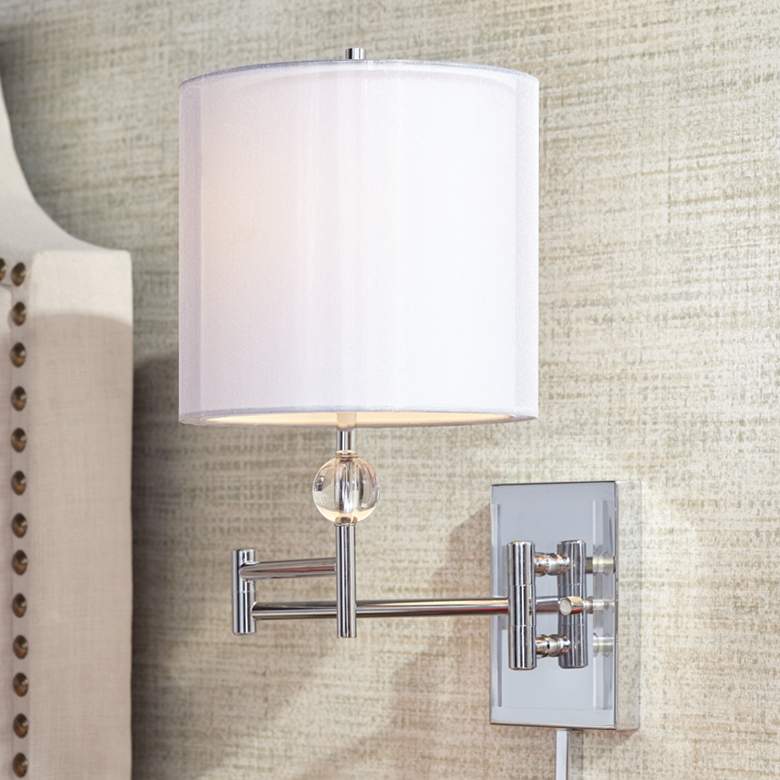 Possini Kohle Chrome and Acrylic Modern Luxe Swing Arm Plug-In Wall Lamp