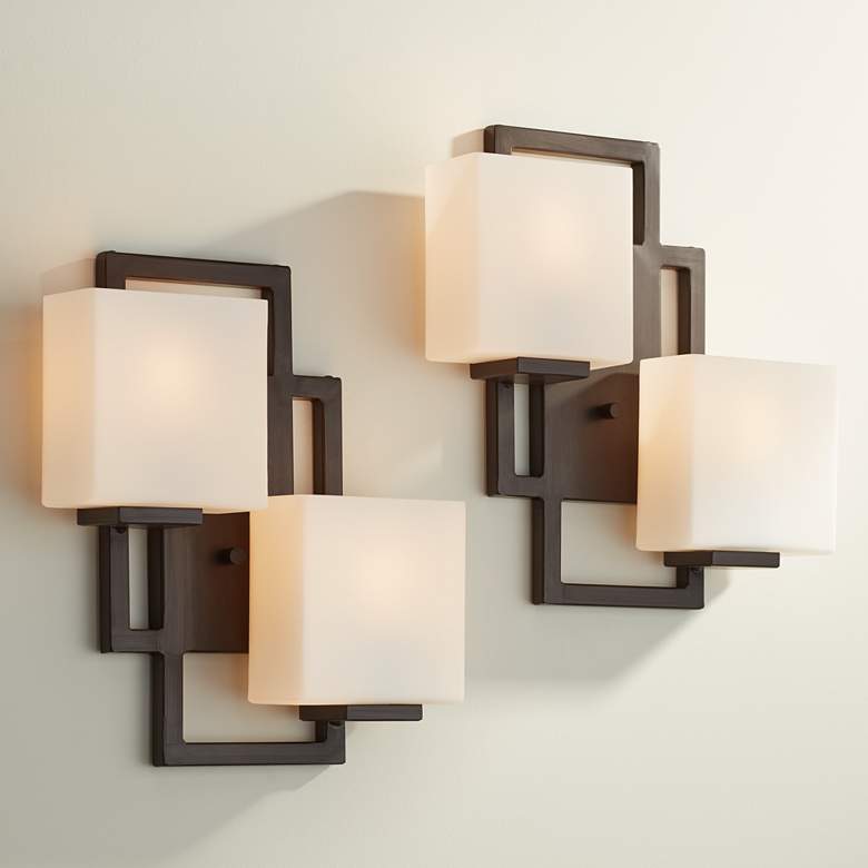 Image 1 Possini Lighting on the Square 15 1/2" Bronze Wall Sconces Set of 2