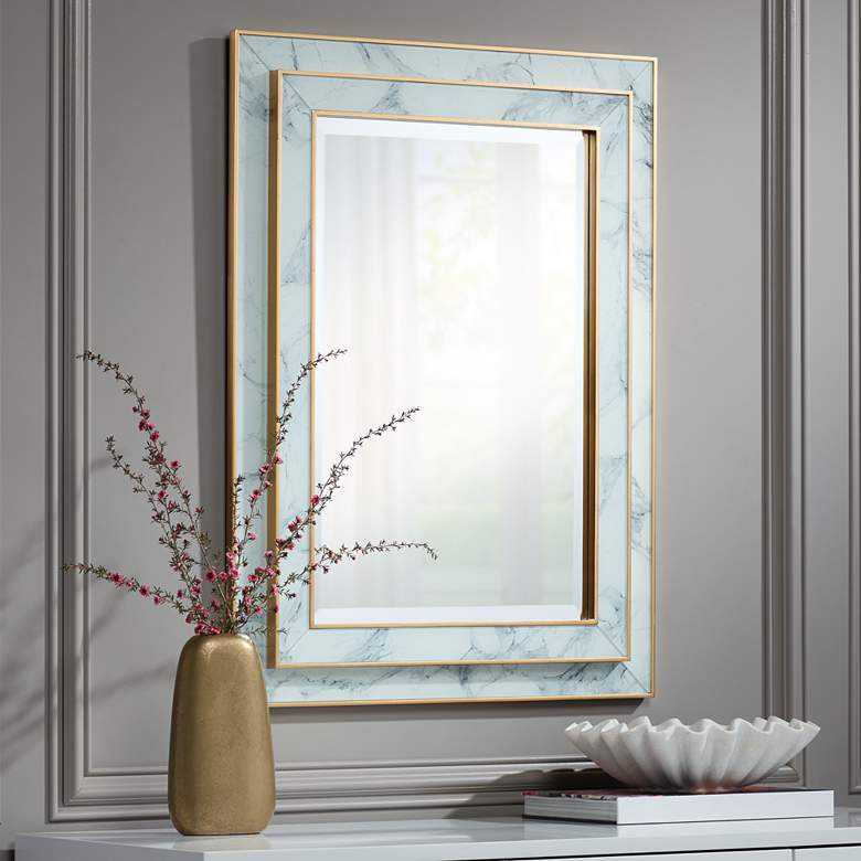 Possini Magdalena 25 1/4 inch x 34 3/4 inch Gold and Marble Wall Mirror