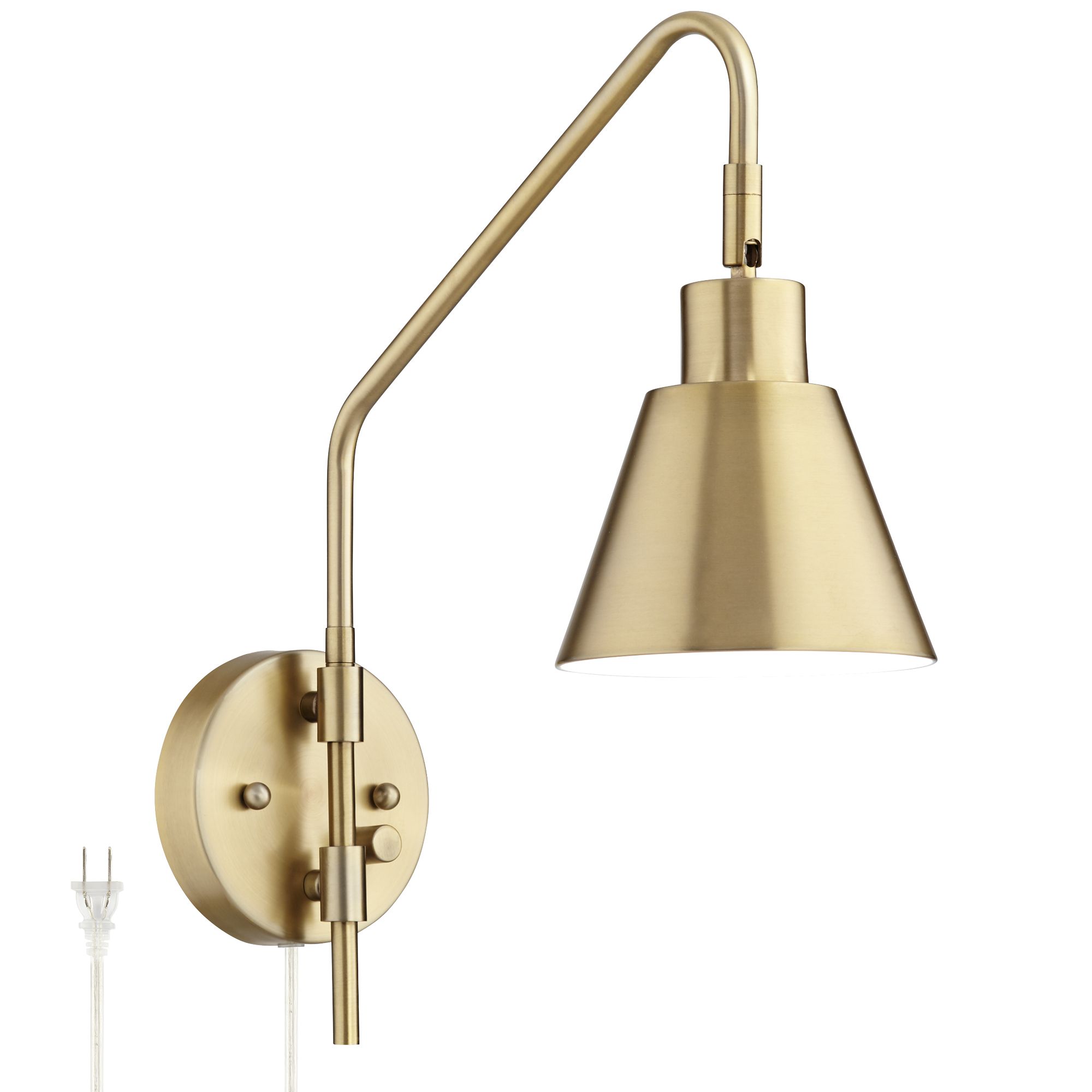 Image 2 Possini Marybel Brass Adj. Downlight Swing Arm Plug-In Wall Lamp