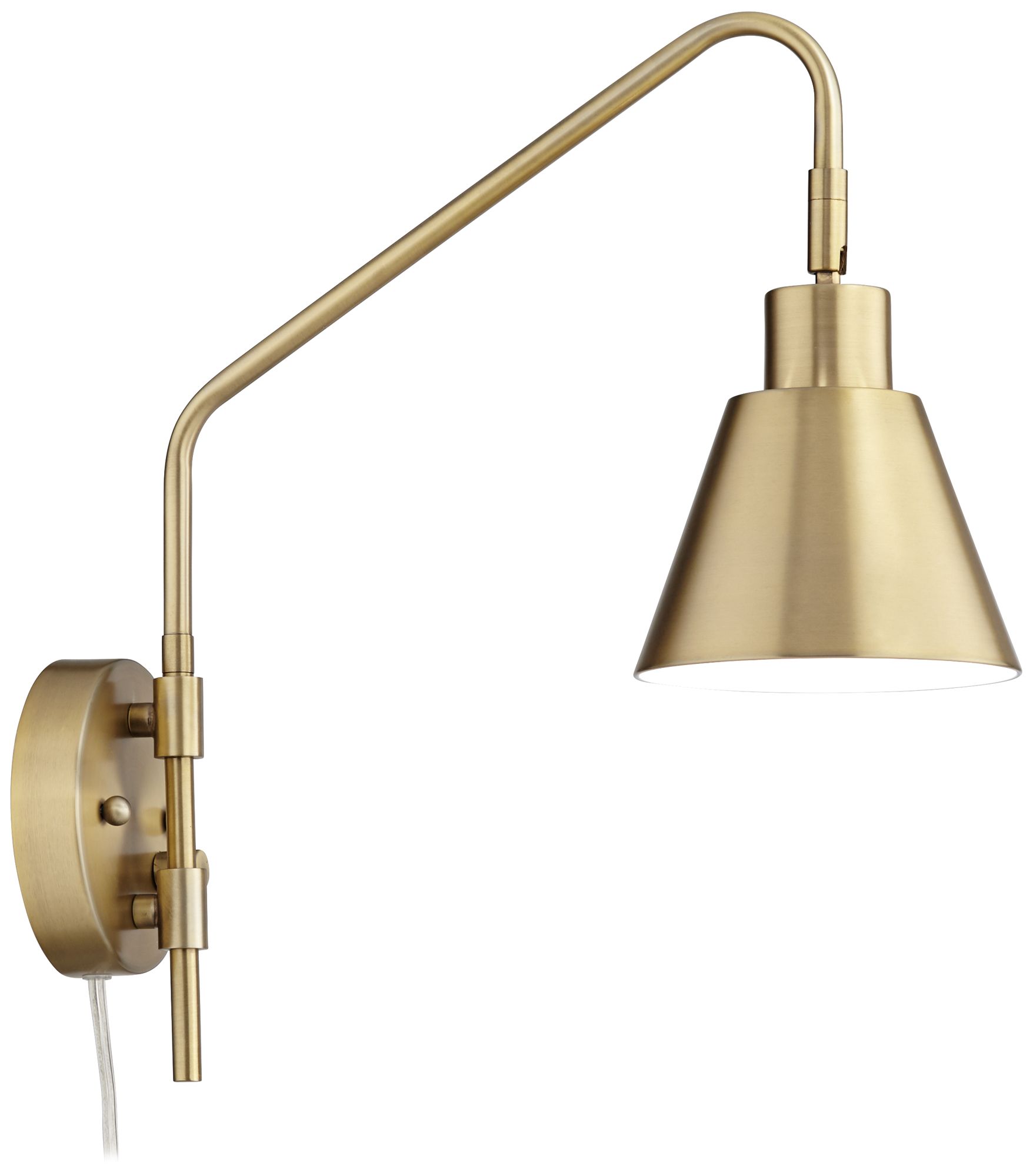 Image 6 Possini Marybel Brass Adj. Downlight Swing Arm Plug-In Wall Lamp more views