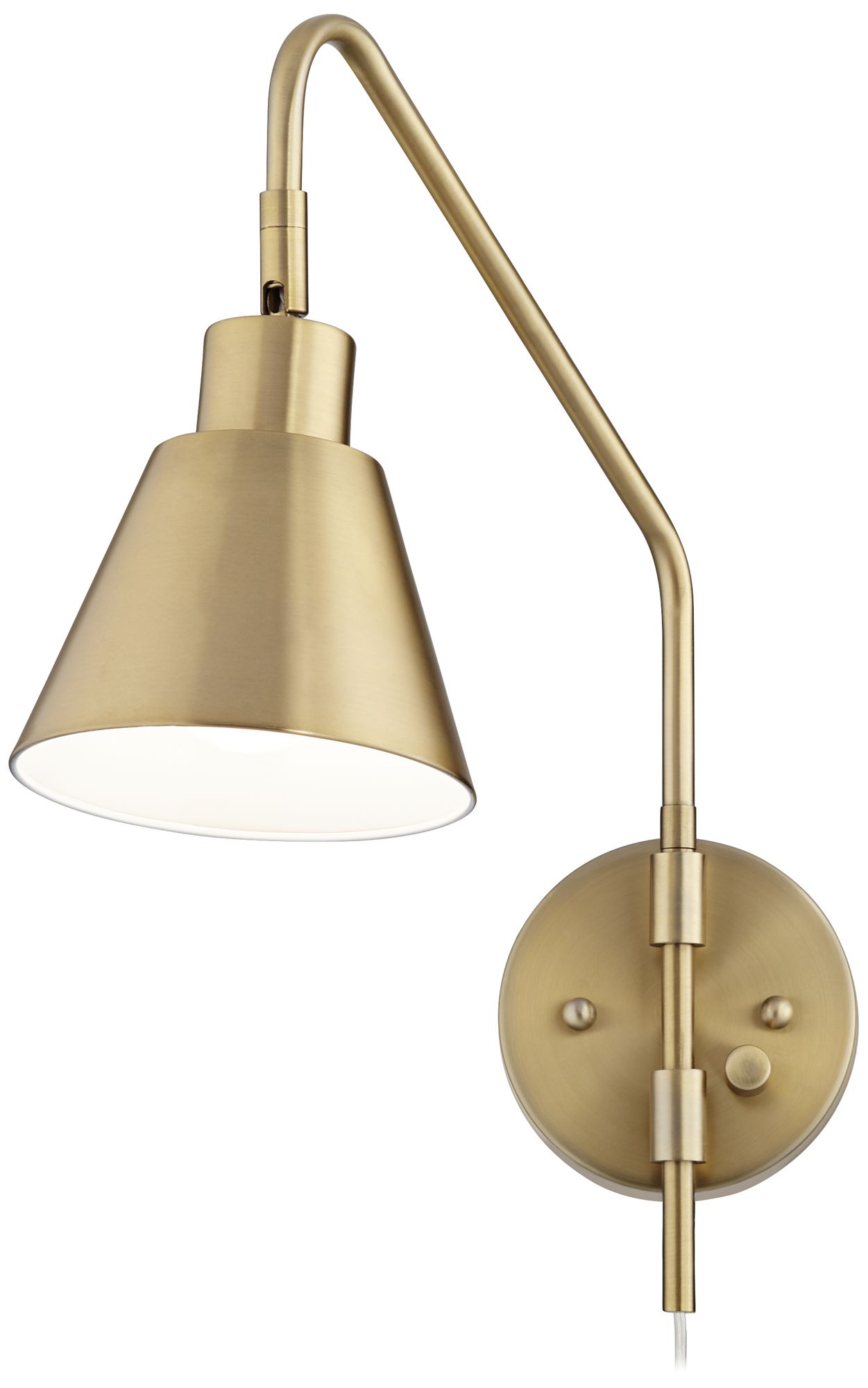 Possini Marybel Brass Adj. Downlight Swing Arm Plug-In Wall Lamp