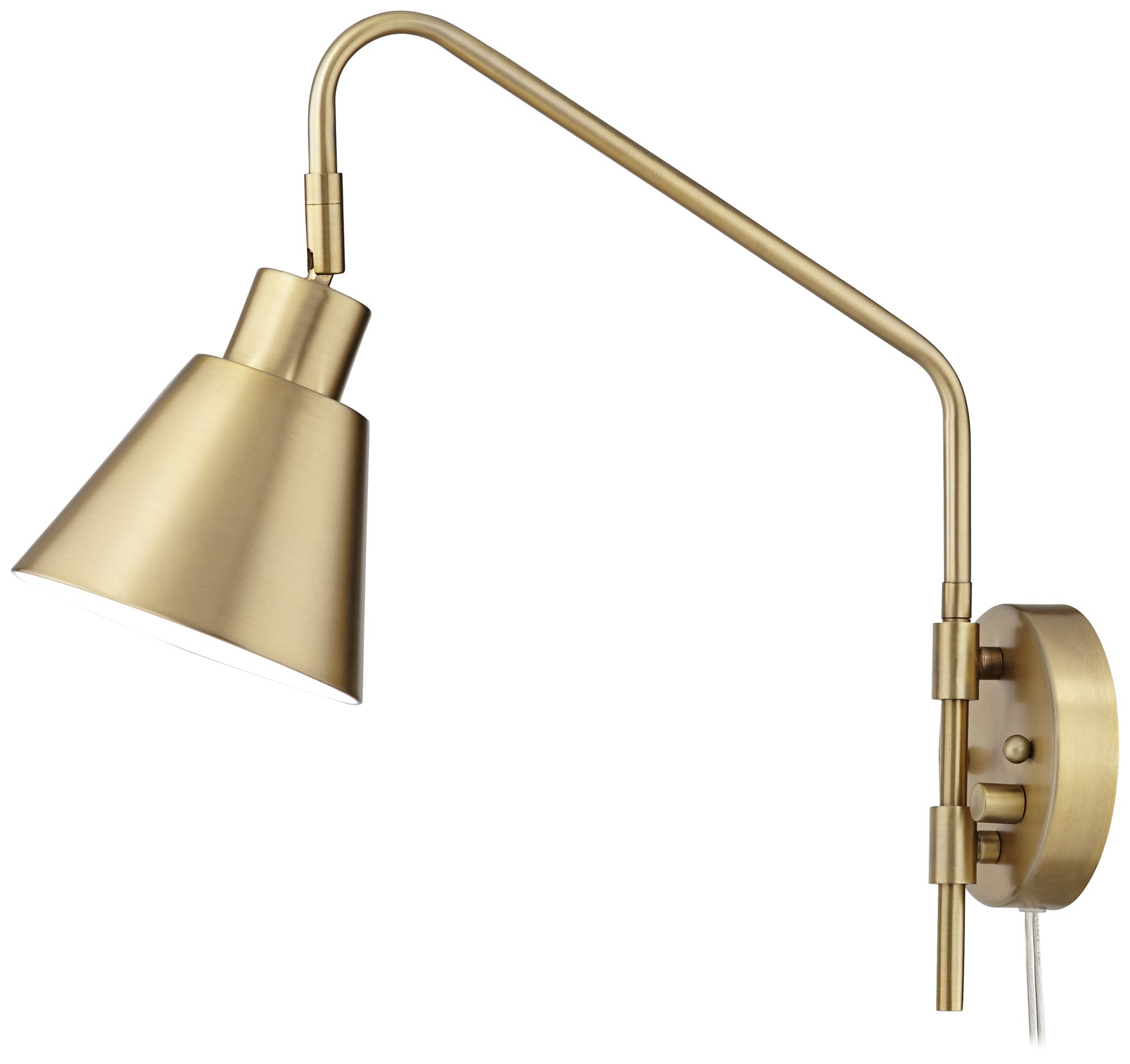 Possini Marybel Brass Adj. Downlight Swing Arm Plug-In Wall Lamp