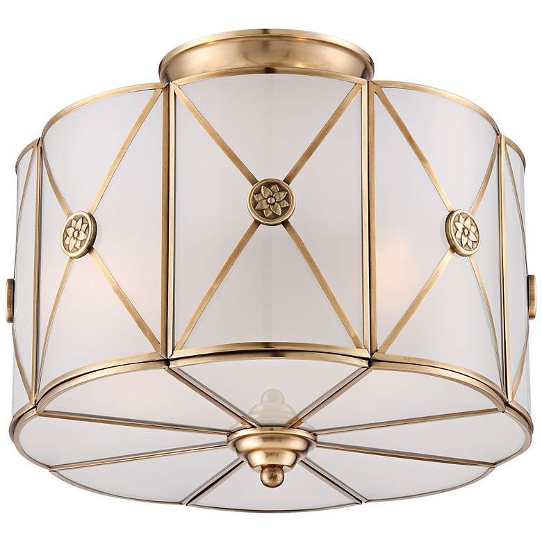 Image 1 Possini Mirna Frosted Glass 14 inch Wide Brass Ceiling Light