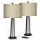 Possini Taupe Faux Silk and Dark Bronze USB Table Lamps Set of 2