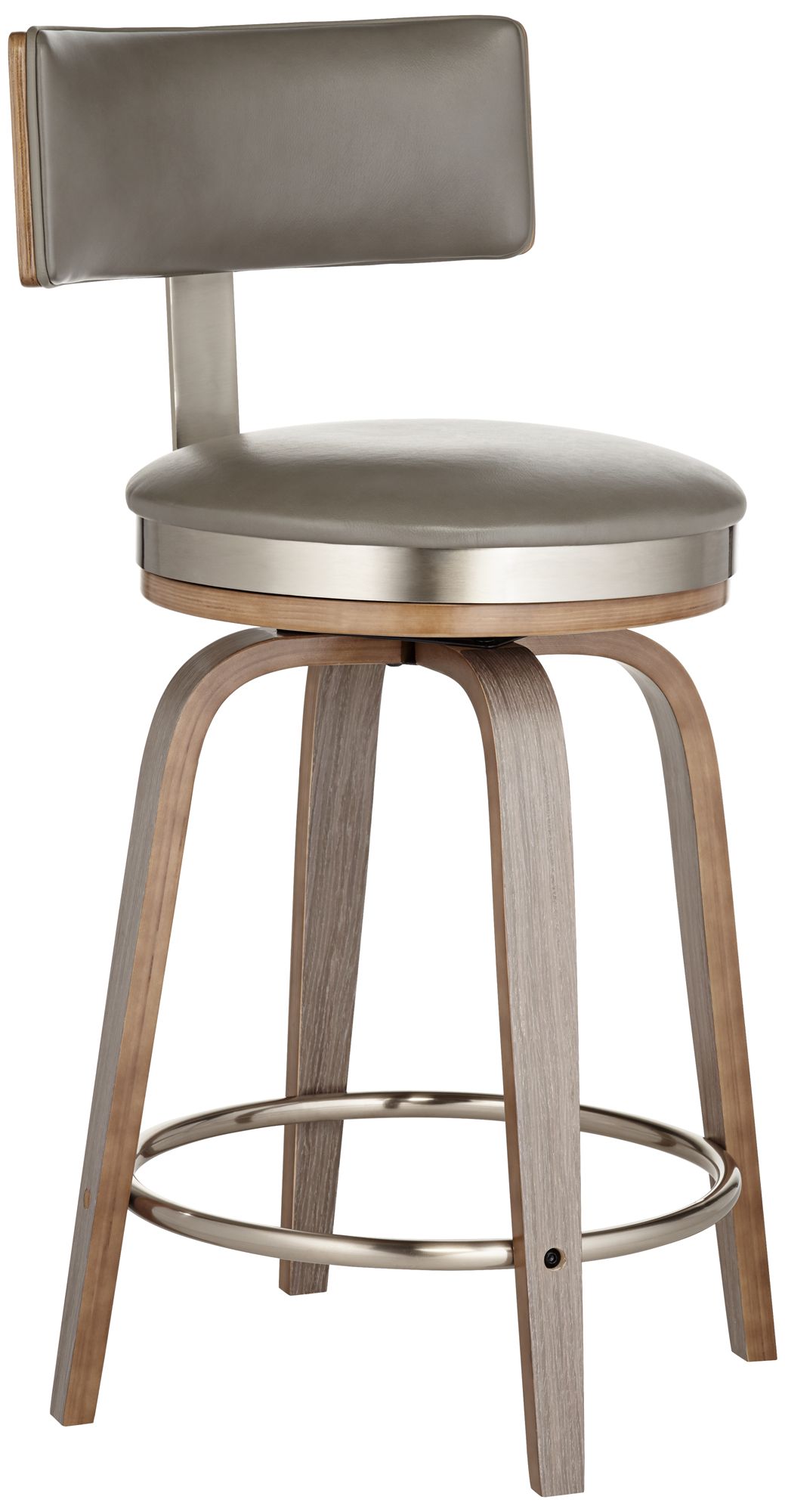 Image 3 Possini Tilden 26" Wood/Gray Leather Swivel Seat Counter Stool