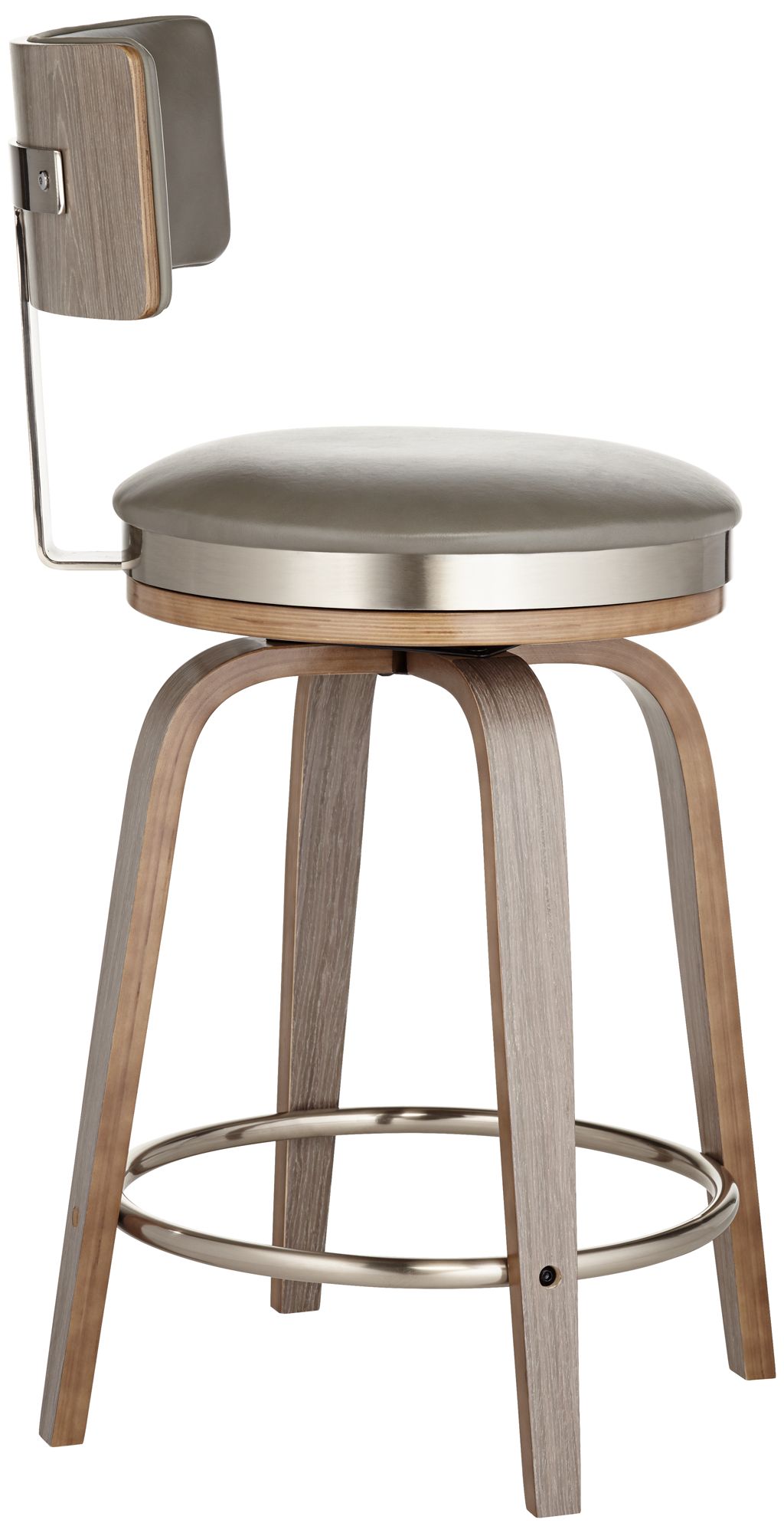 Possini Tilden 26" Wood/Gray Leather Swivel Seat Counter Stool in scene