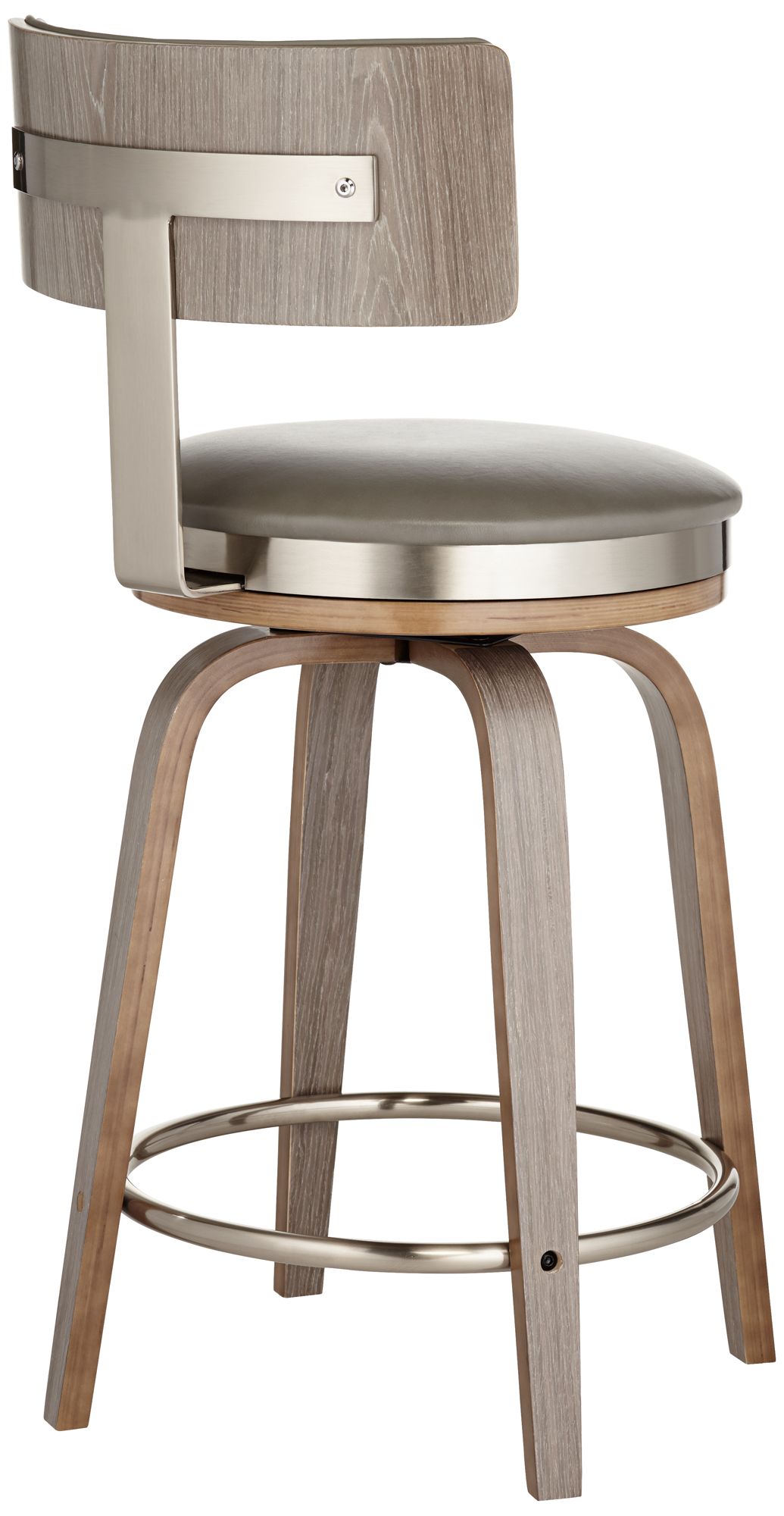 Possini Tilden 26" Wood/Gray Leather Swivel Seat Counter Stool in scene