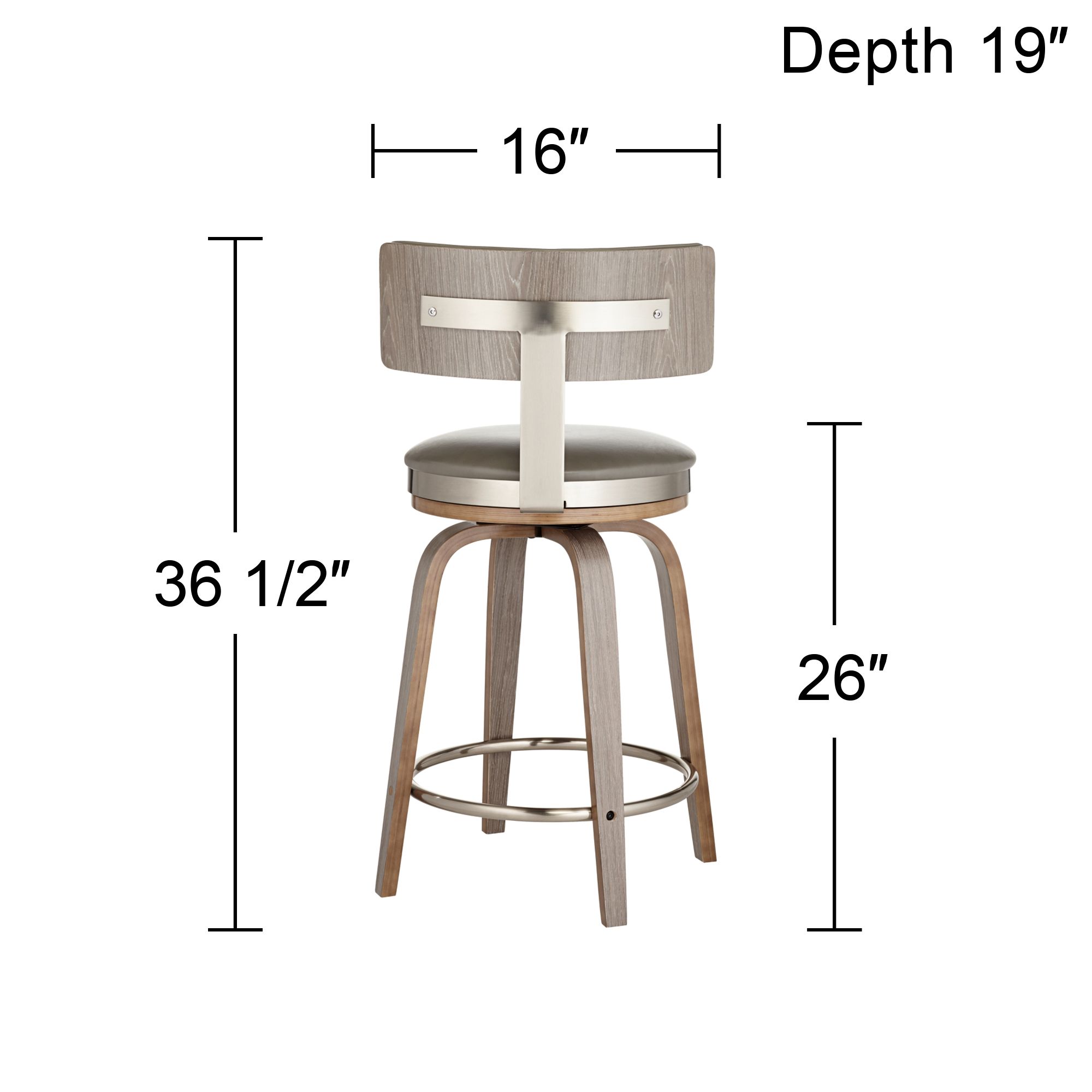 Possini Tilden 26" Wood/Gray Leather Swivel Seat Counter Stool in scene