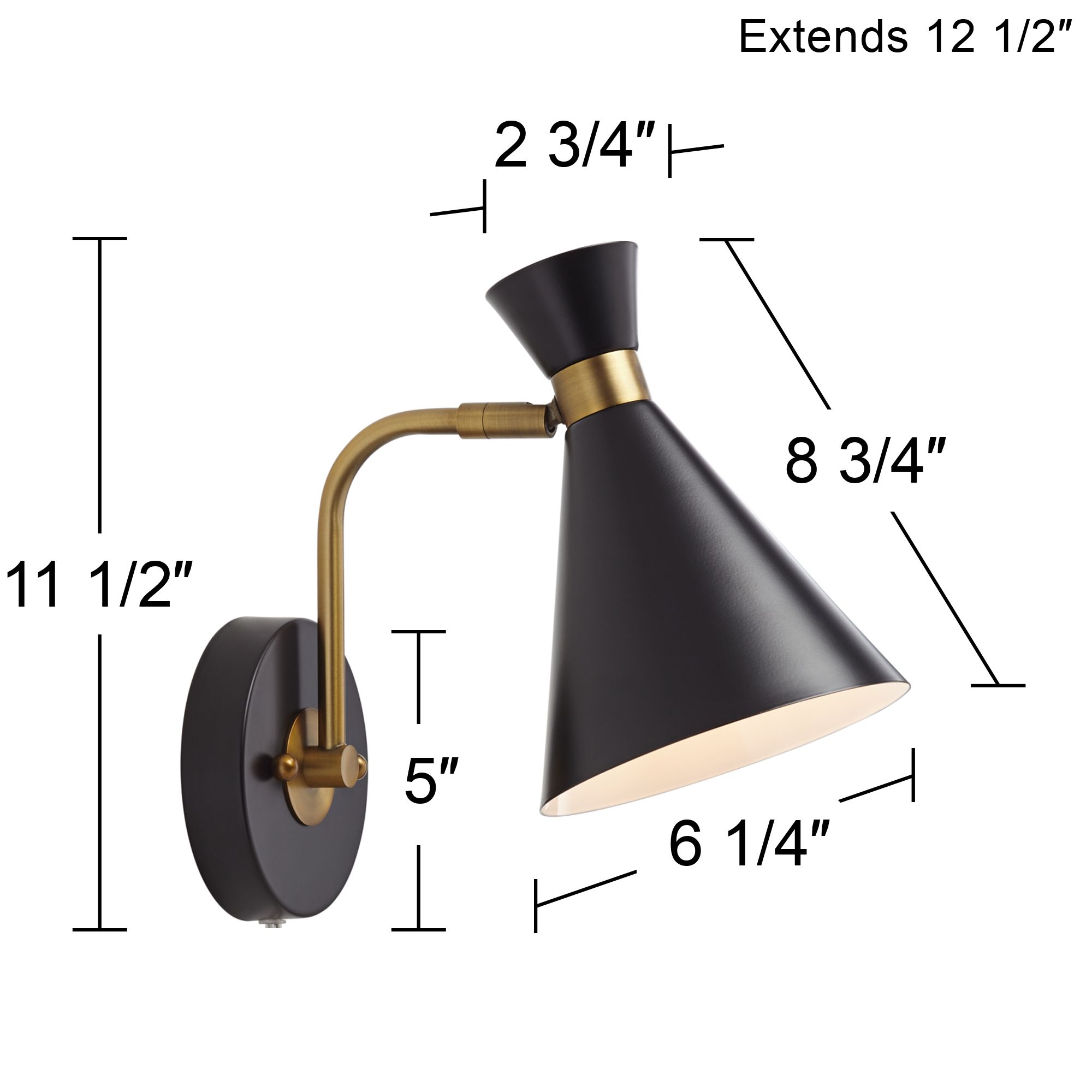 Possini Venice 11 1/2" Mod. Matte Black Cone Plug-In Wall Lamp in scene