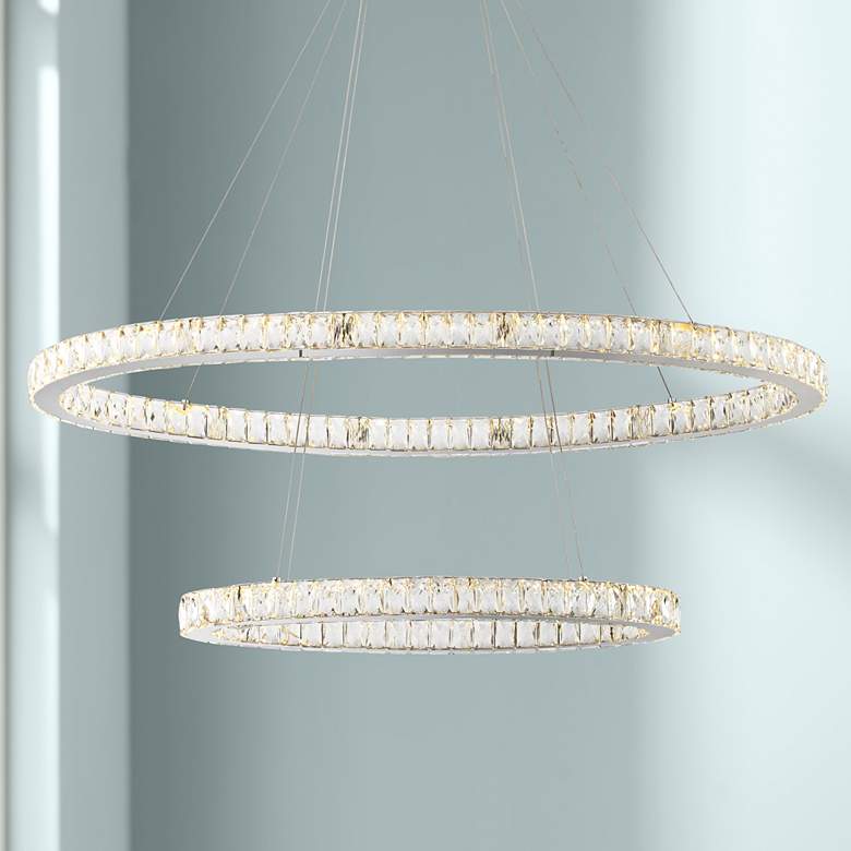 Possini Wainwright 48&quot; Wide Crystal Double-Ring Dimmable LED Pendant