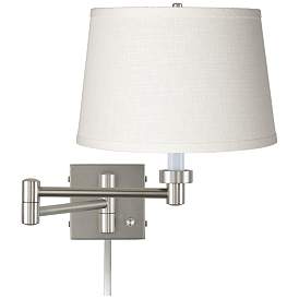 Image2 of Possini White Linen Brushed Nickel Plug-In Swing Arm with Cord Cover