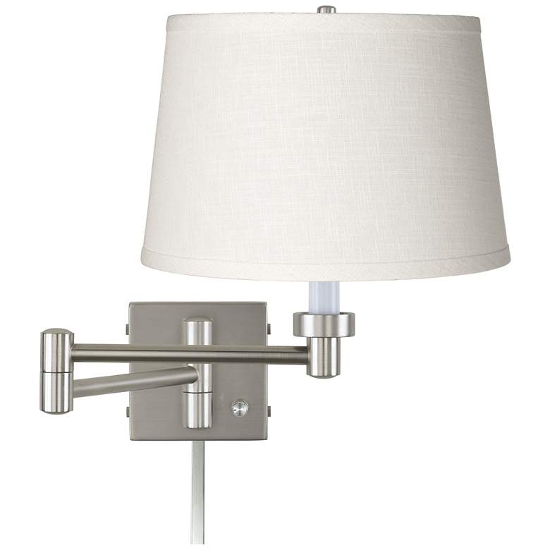 Image 2 Possini White Linen Brushed Nickel Plug-In Swing Arm with Cord Cover