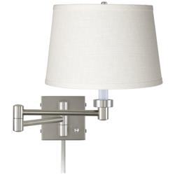 Possini White Linen Brushed Nickel Plug-In Swing Arm with Cord Cover