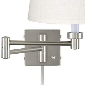 Image3 of Possini White Linen Brushed Nickel Plug-In Swing Arm with Cord Cover more views