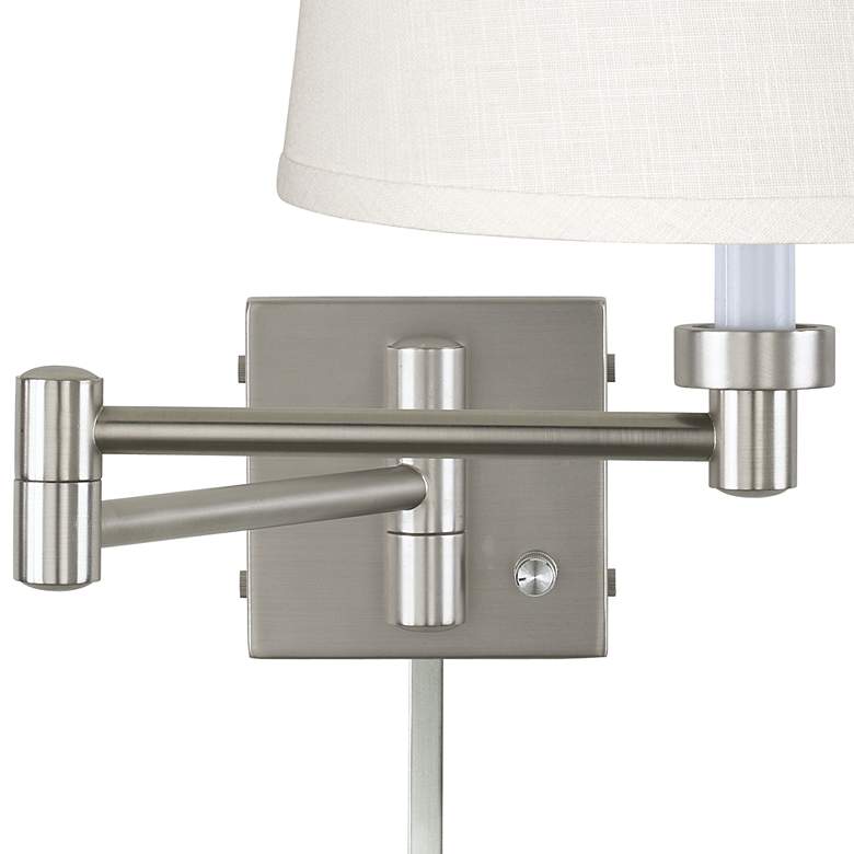 Image 3 Possini White Linen Brushed Nickel Plug-In Swing Arm with Cord Cover more views